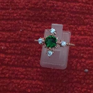 Sterling silver rose gold emerald sapphire ring